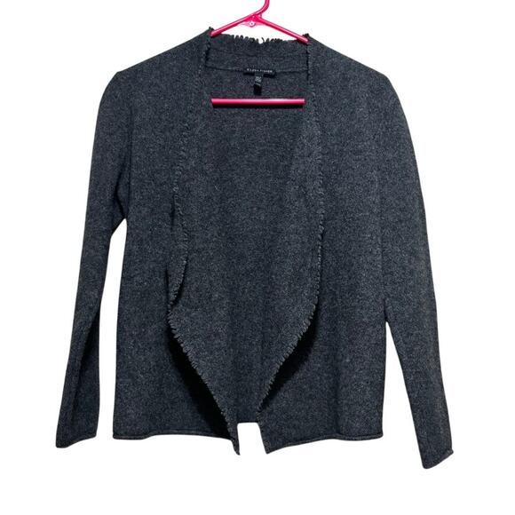 Eileen Fisher Sweaters - Eileen Fisher Charcoal Gray 100% Wool Open Front Draped Cardigan Size Medium